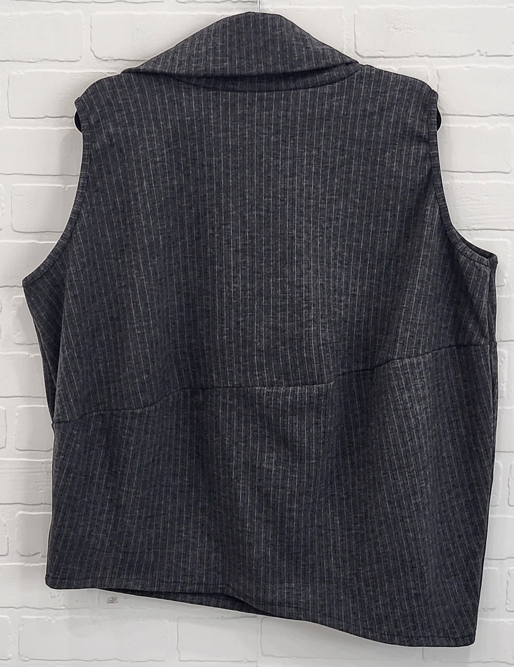 Charcoal Pinstripe Asymmetrical Cowl-Neck Top and Pants Set