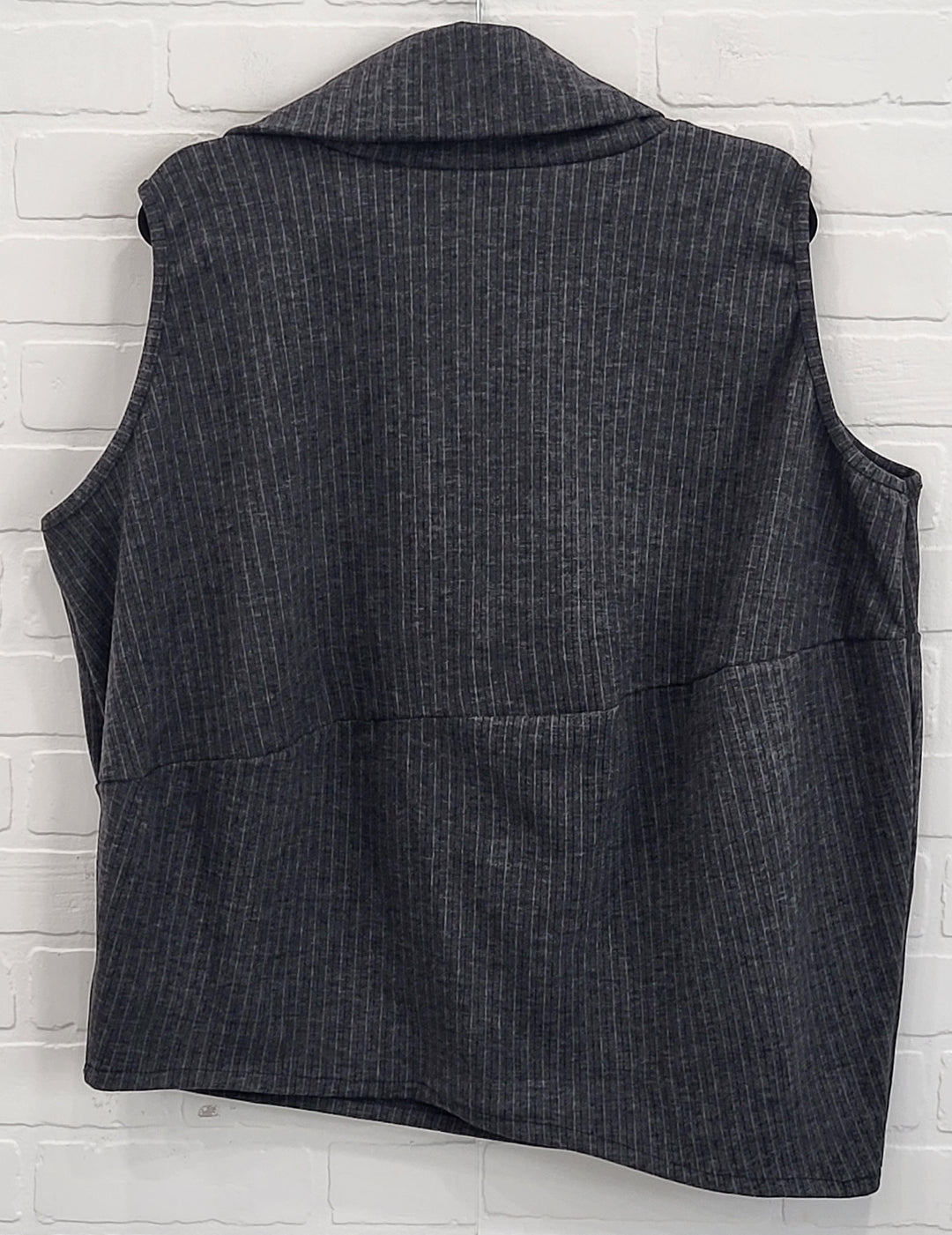 Charcoal Pinstripe Asymmetrical Cowl-Neck Top and Pants Set
