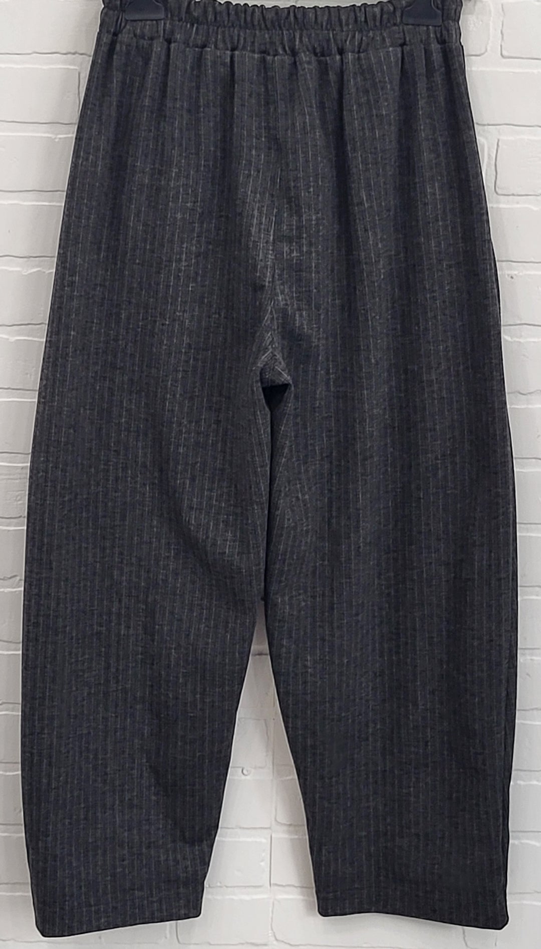 Charcoal Pinstripe Asymmetrical Cowl-Neck Top and Pants Set