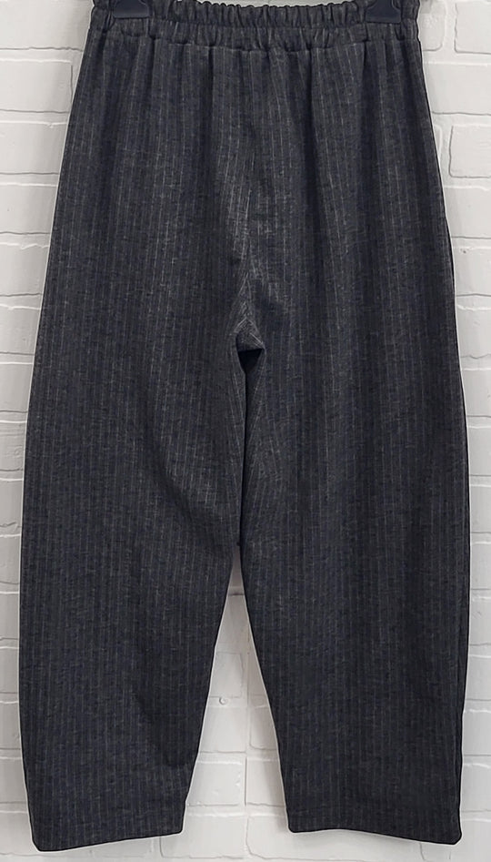 Charcoal Pinstripe Asymmetrical Cowl-Neck Top and Pants Set