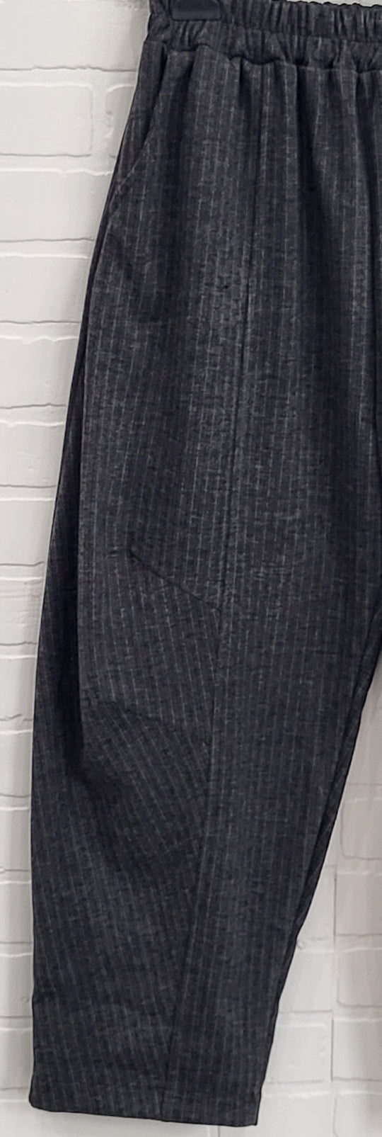 Charcoal Pinstripe Asymmetrical Cowl-Neck Top and Pants Set