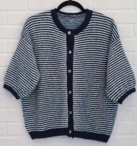 Senza Stripped Button-Up Sweater