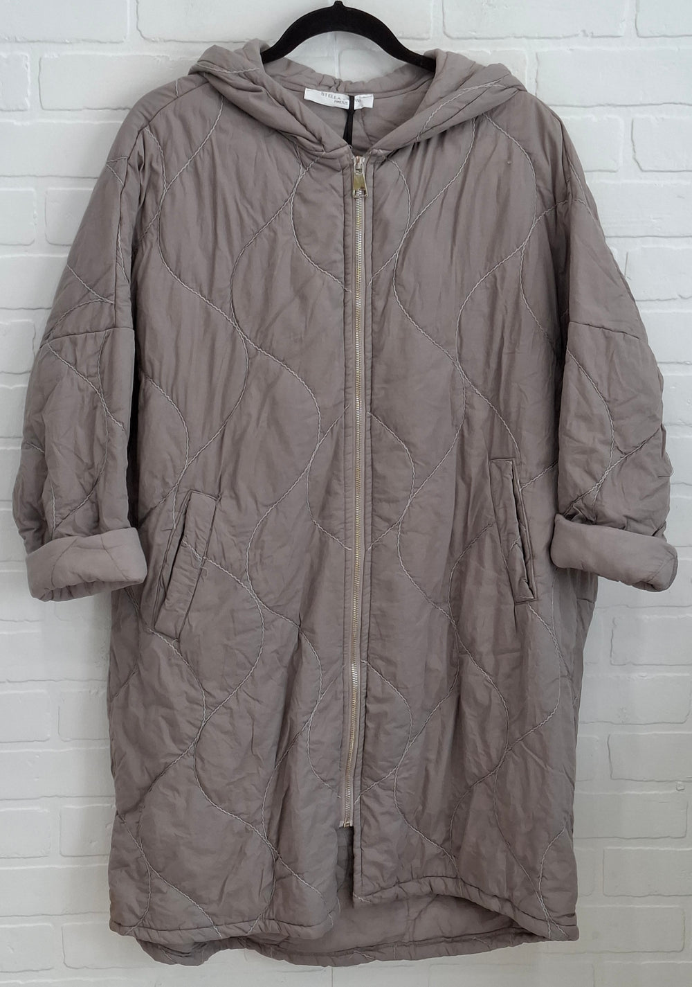 Stella Milani Quilted Long Hooded Coat