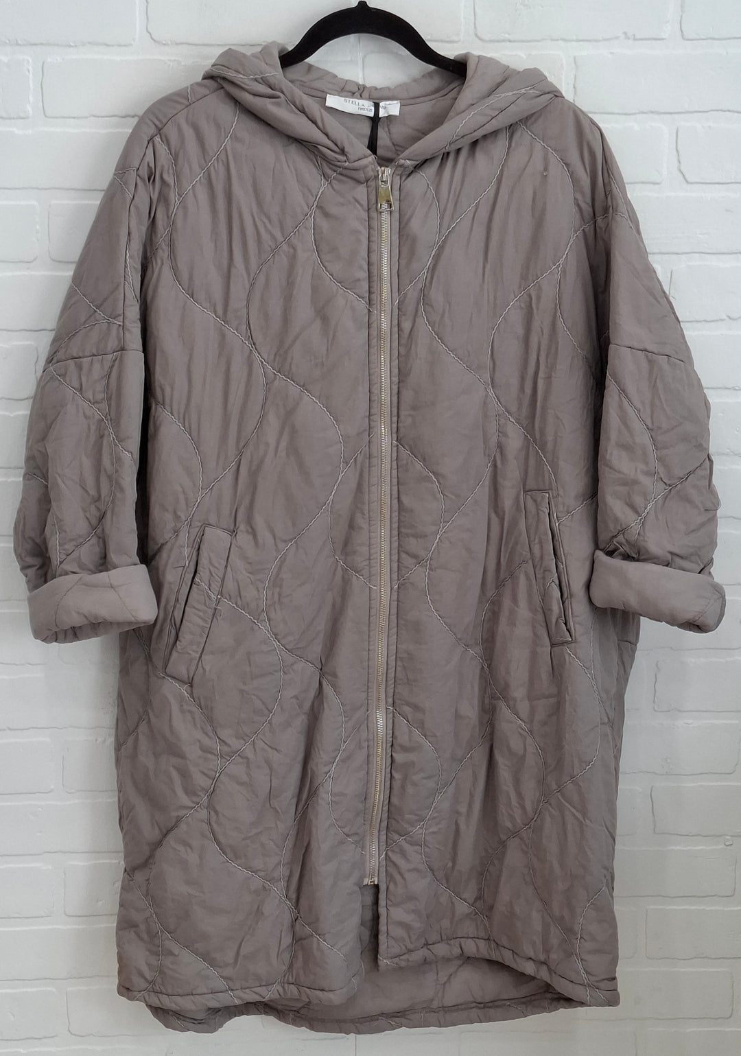 Stella Milani Quilted Long Hooded Coat
