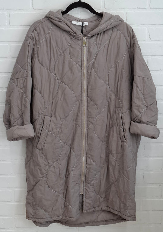 Stella Milani Quilted Long Hooded Coat