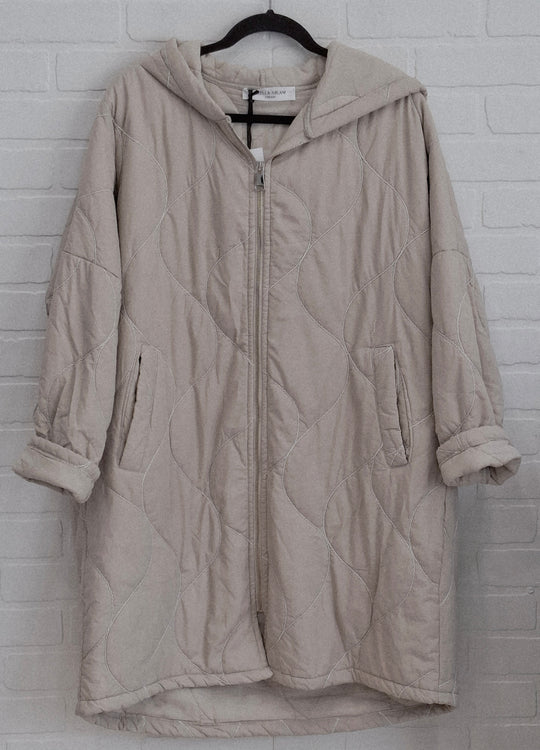 Stella Milani Quilted Long Hooded Coat