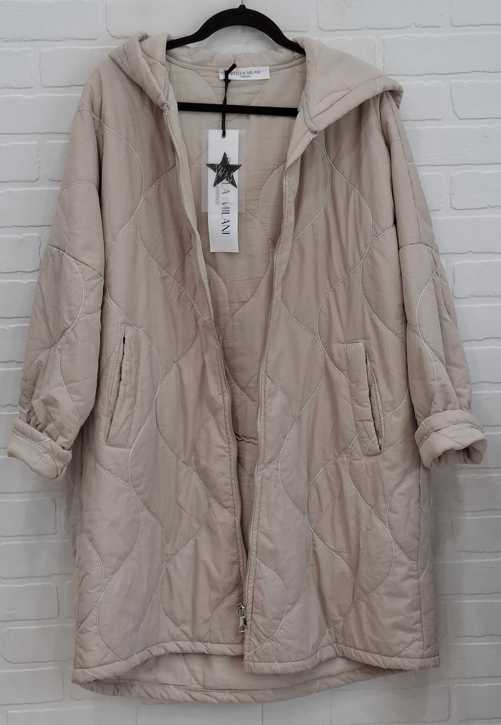 Stella Milani Quilted Long Hooded Coat