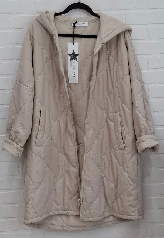 Stella Milani Quilted Long Hooded Coat
