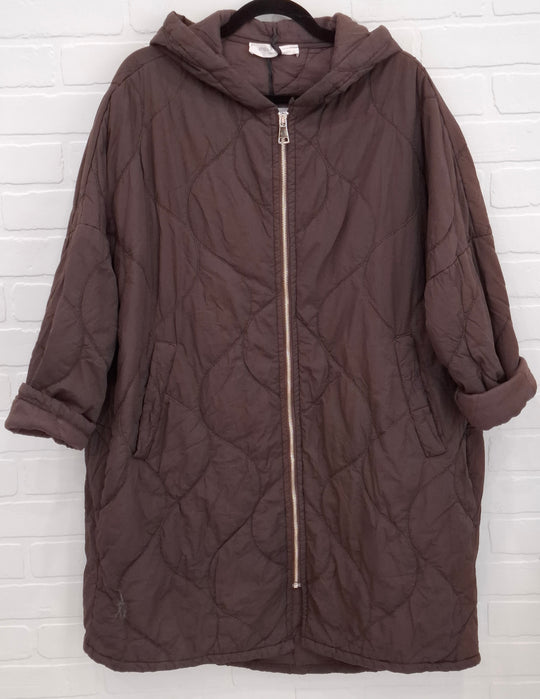 Stella Milani Quilted Long Hooded Coat