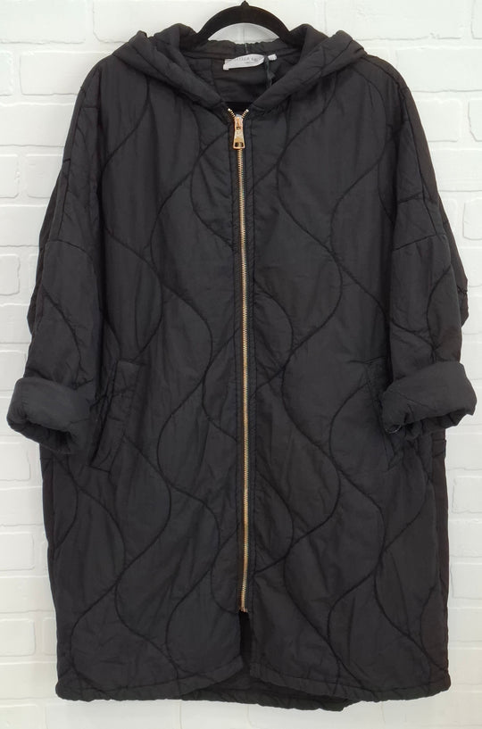 Stella Milani Quilted Long Hooded Coat