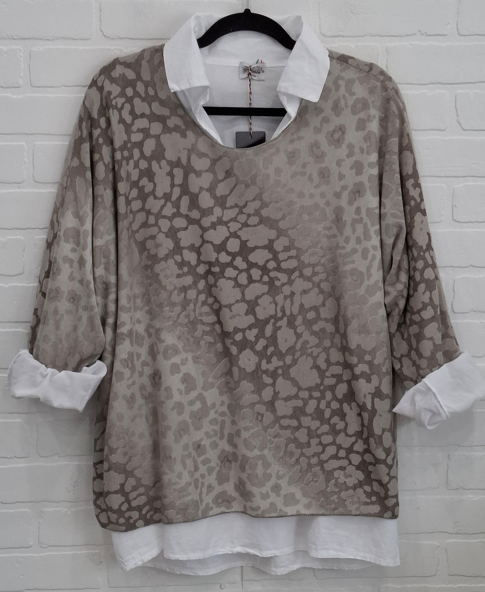 Animal Print Blouse & Knit Top Set