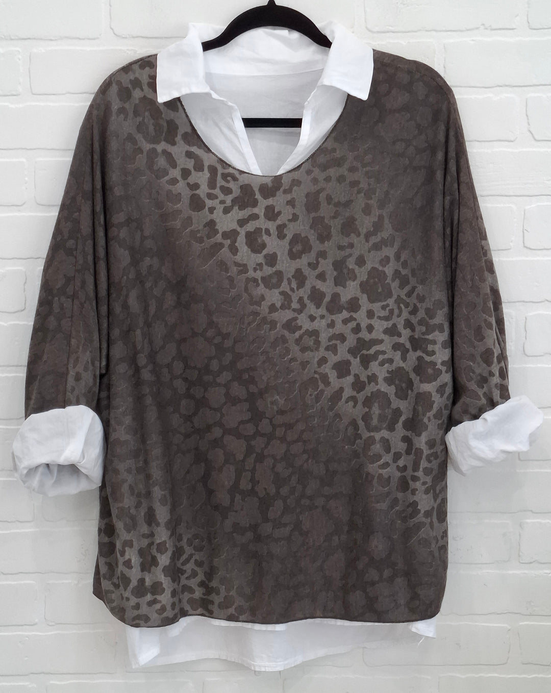 Animal Print Blouse & Knit Top Set