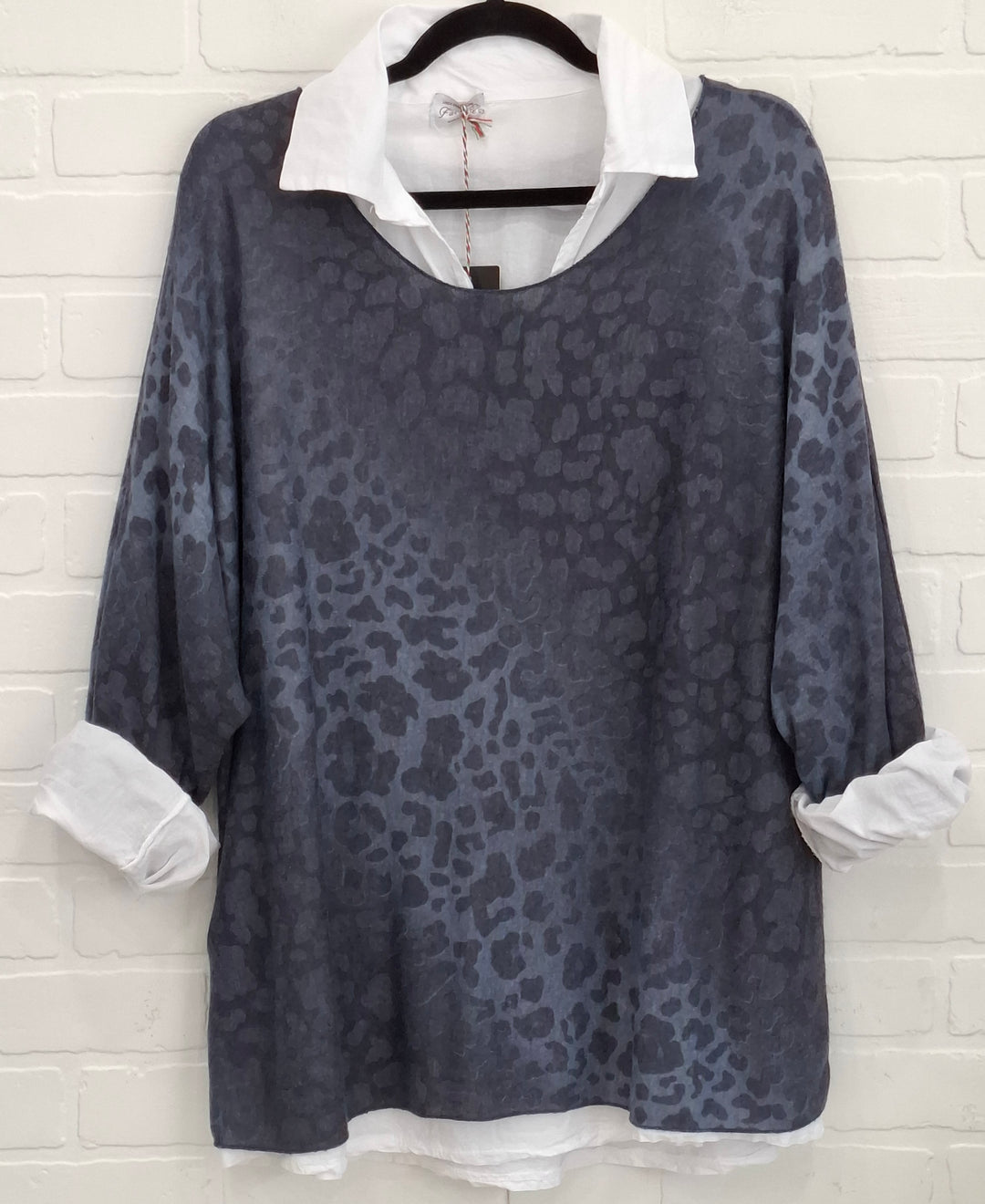Animal Print Blouse & Knit Top Set