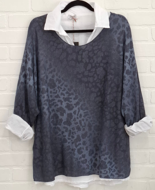 Animal Print Blouse & Knit Top Set