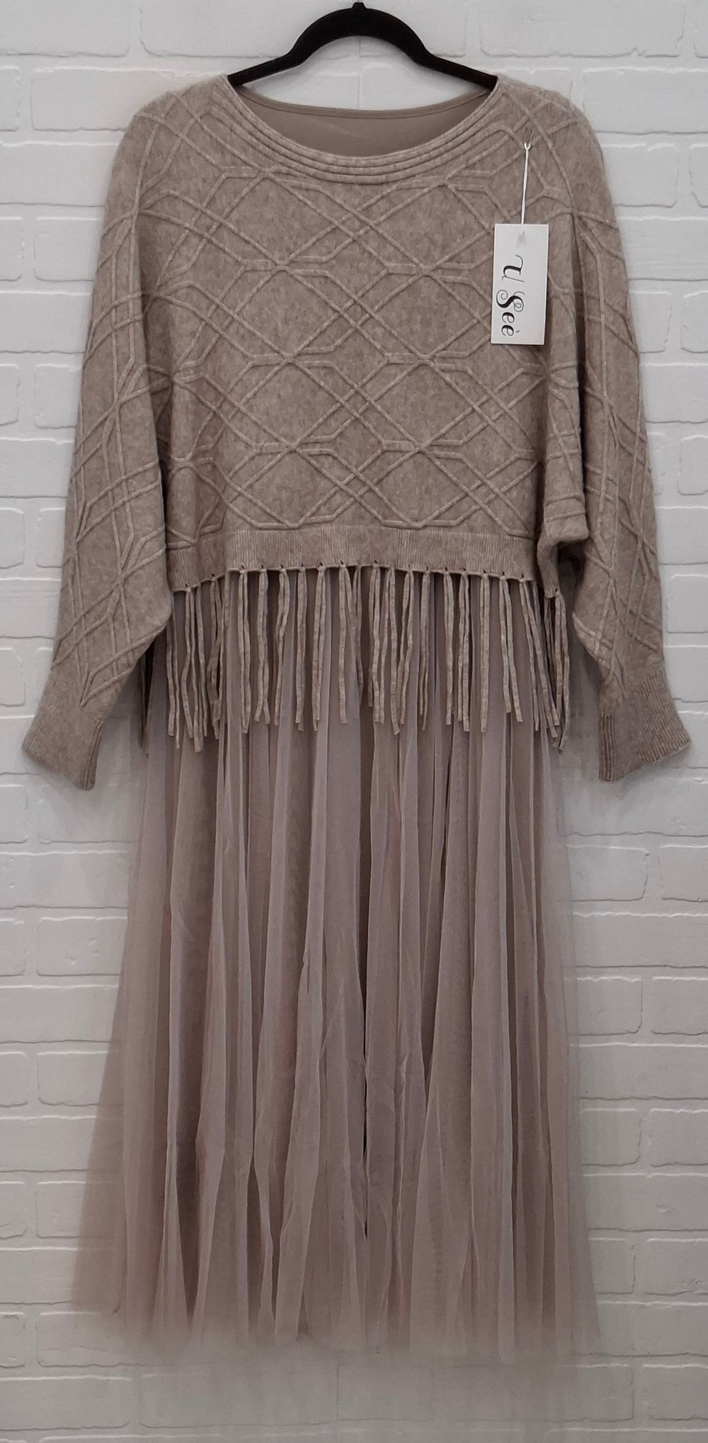 Fringe Sweater & Tulle Dress Set