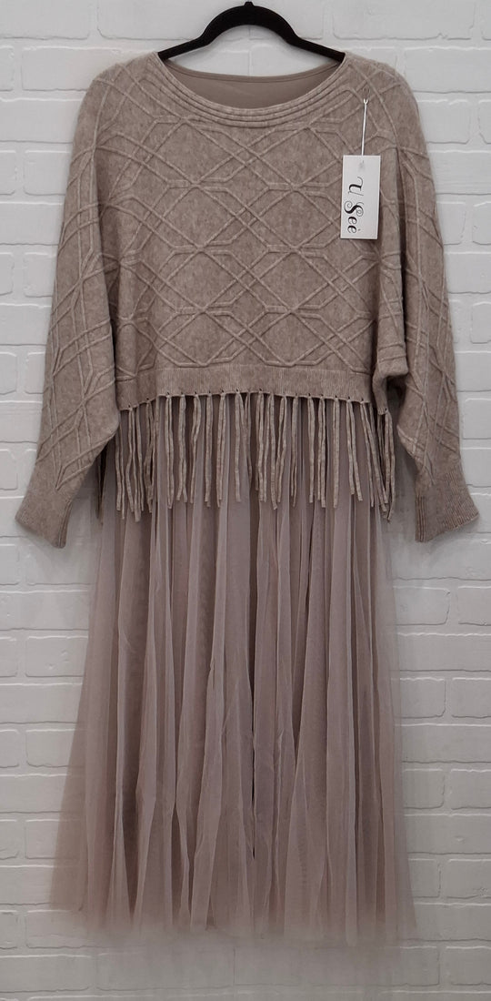 Fringe Sweater & Tulle Dress Set