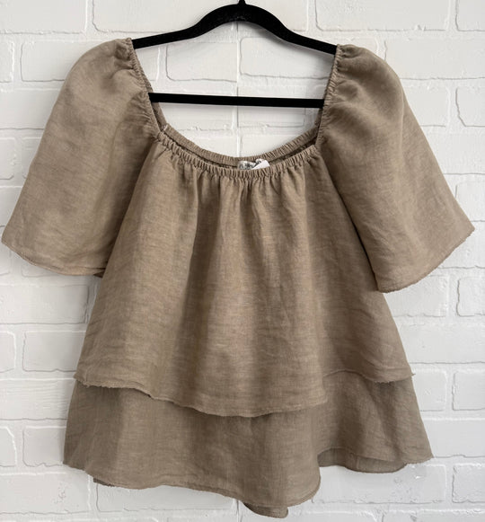 Loose Ruffle  Linen Top