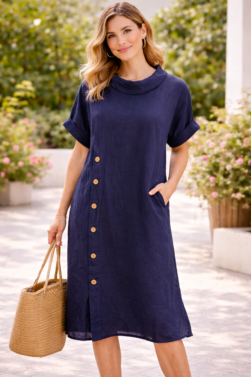 Audrey Button Linen Dress