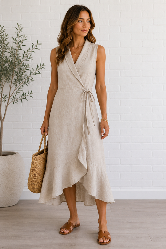 Luca Sleeveless Linen Wrap Dress