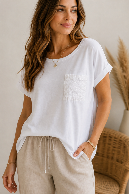 Milano Cotton Tee with Sequin Pocket