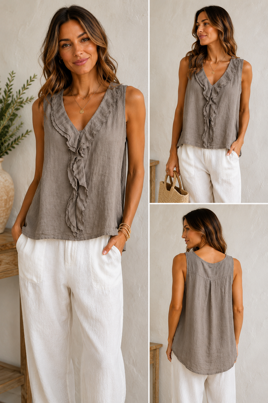 Marina Sleeveless Double Ruffle Top