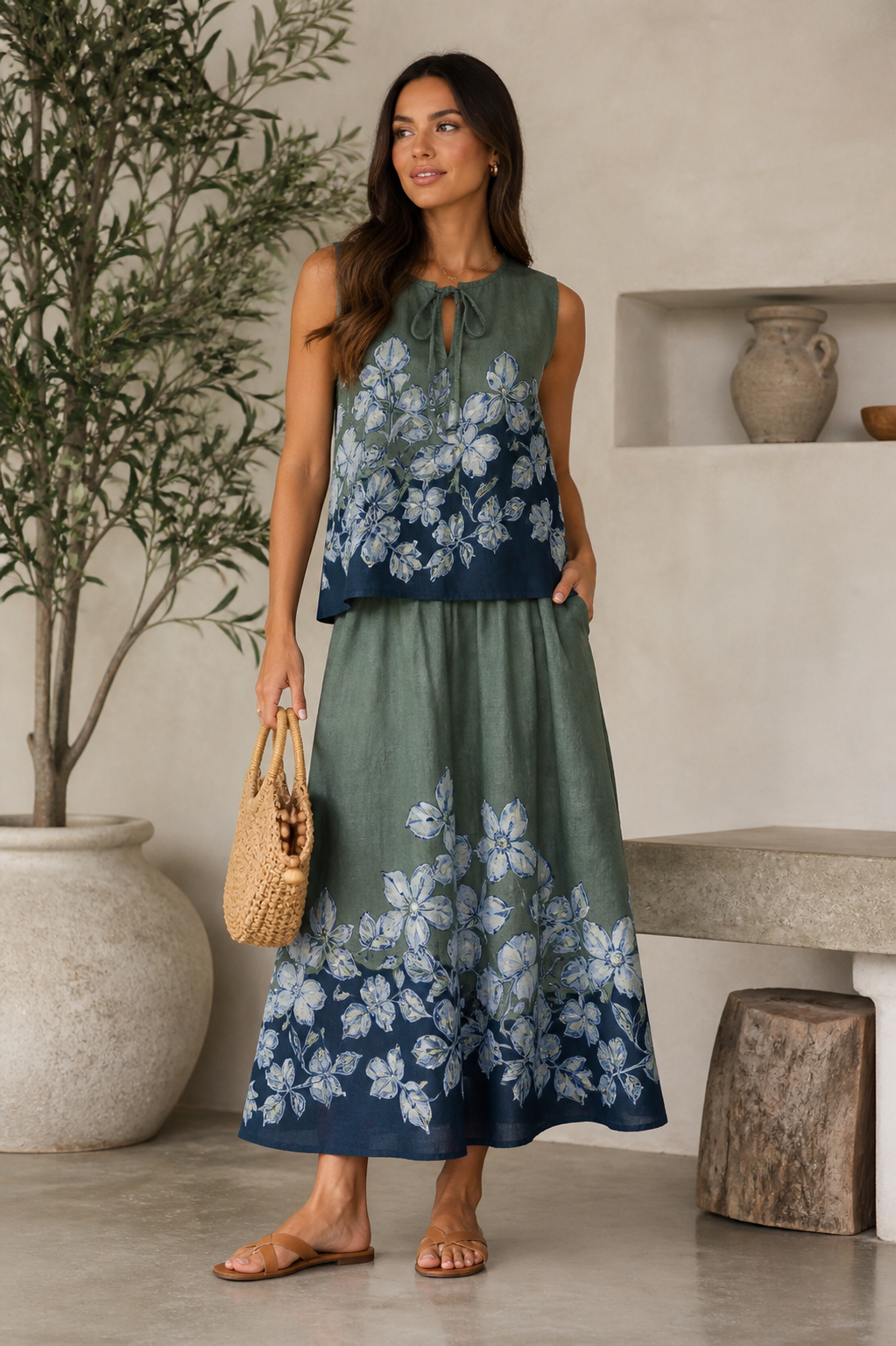 Olive Bloom Linen Set