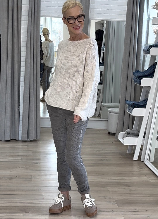 Charisma Cozy Basketweave Knit Sweater – Cream