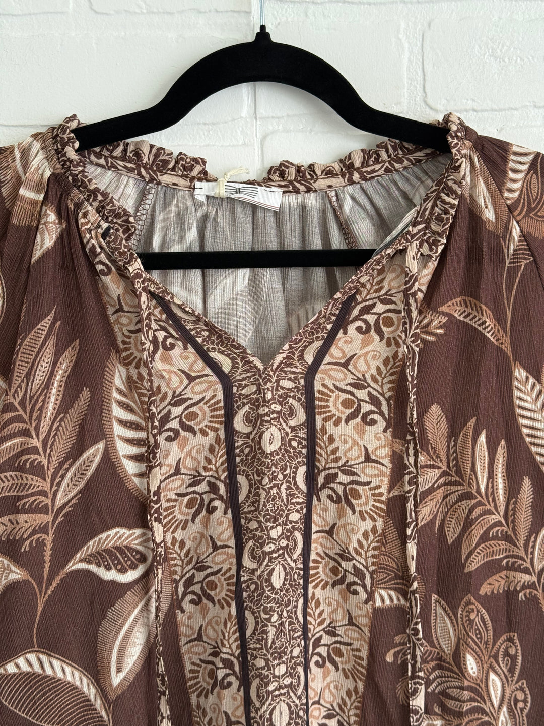 Boho Breeze Chocolate Leaf Print Blouse