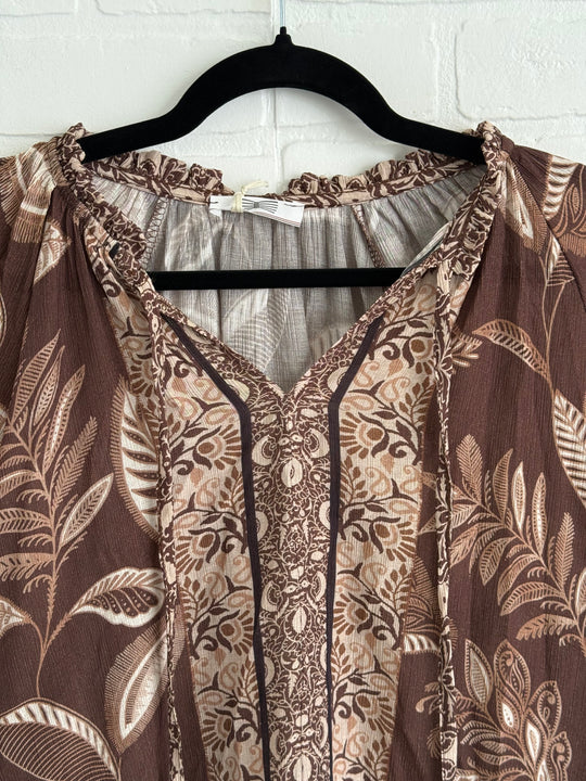 Boho Breeze Chocolate Leaf Print Blouse