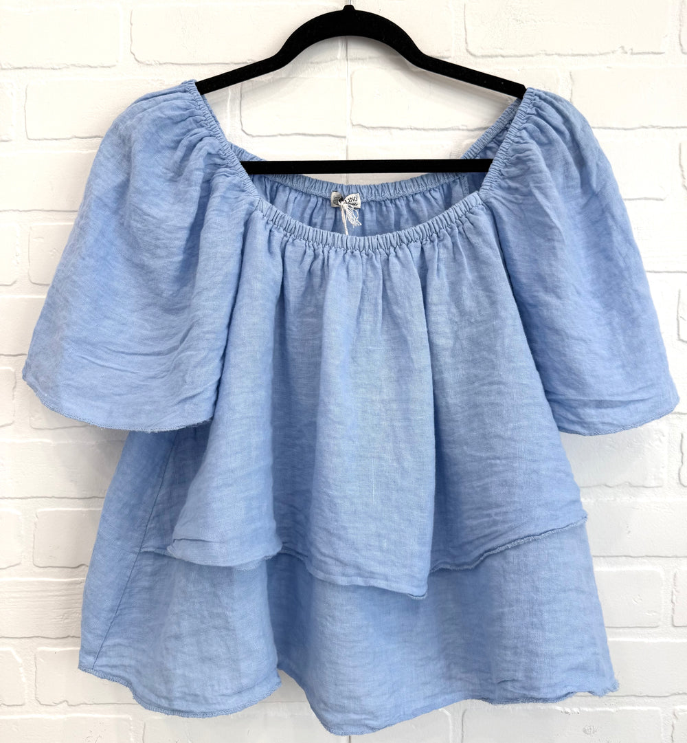 Loose Ruffle  Linen Top