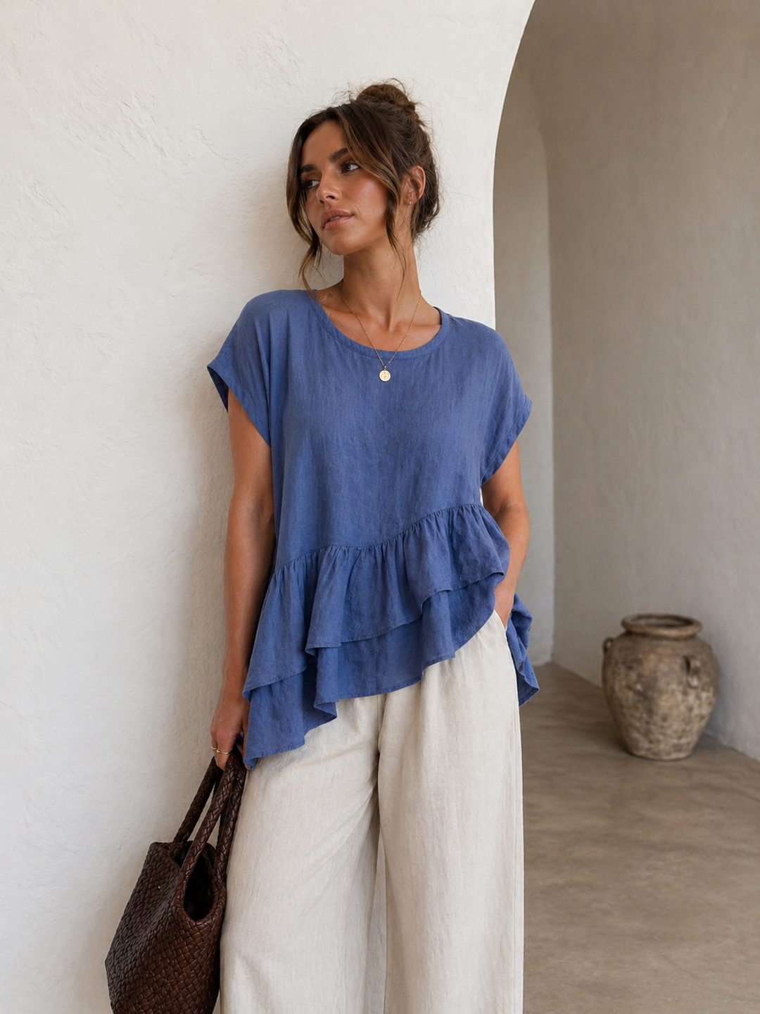 Riviera Ruffle Linen Top