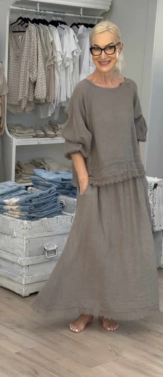 Luna Lace Linen Skirt Set