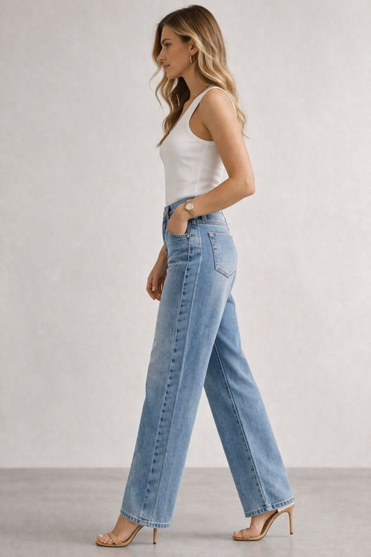 3D Stright Leg Light Denim Jeans