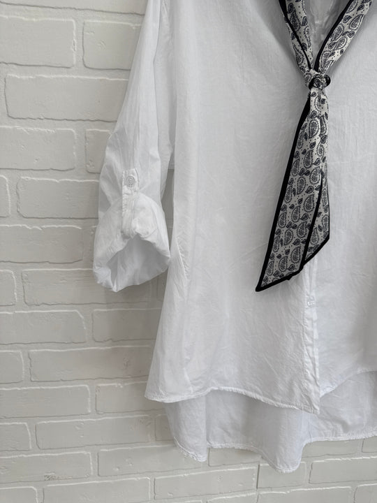 White Cotton Shirt with Tie