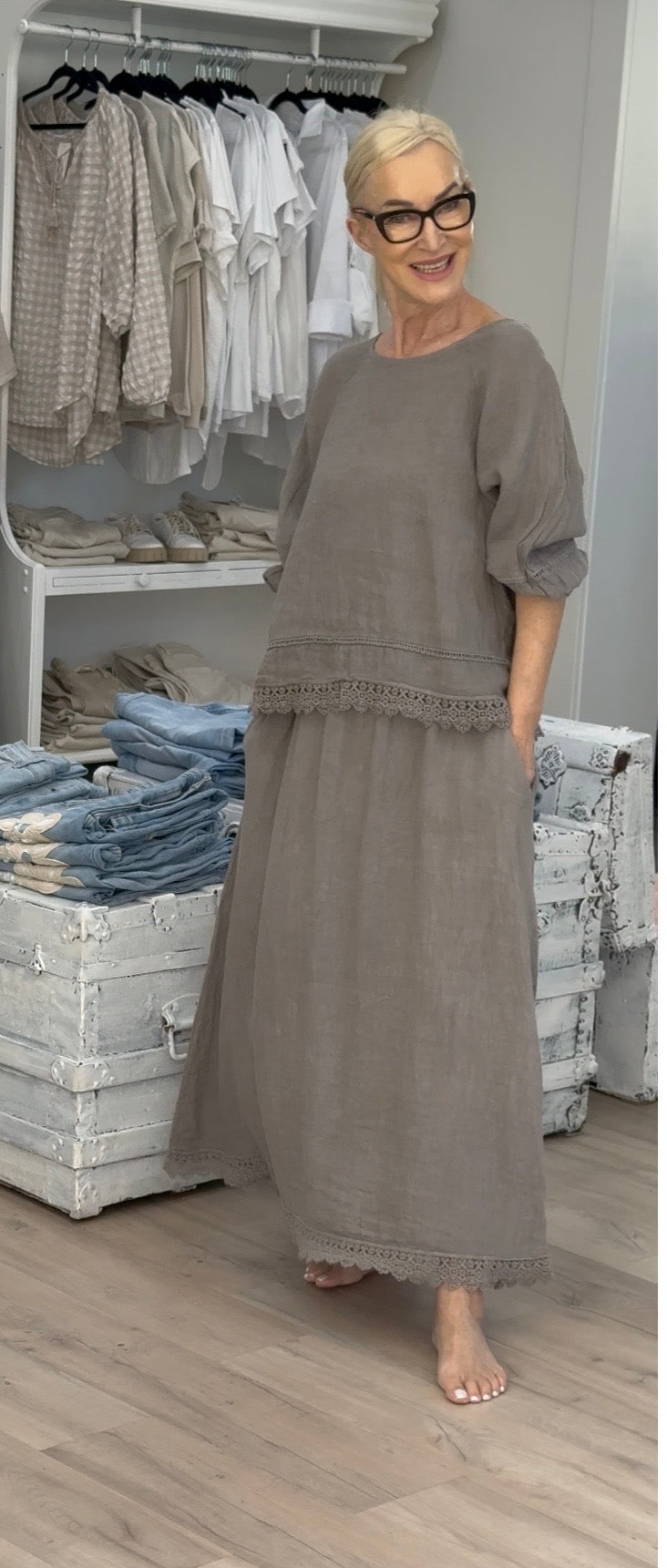Luna Lace Linen Skirt Set