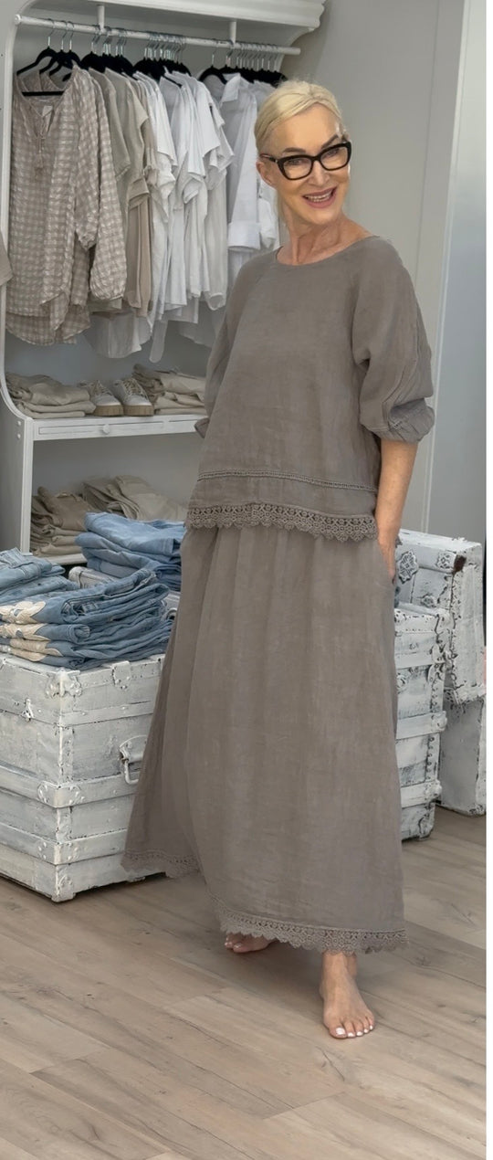 Luna Lace Linen Skirt Set