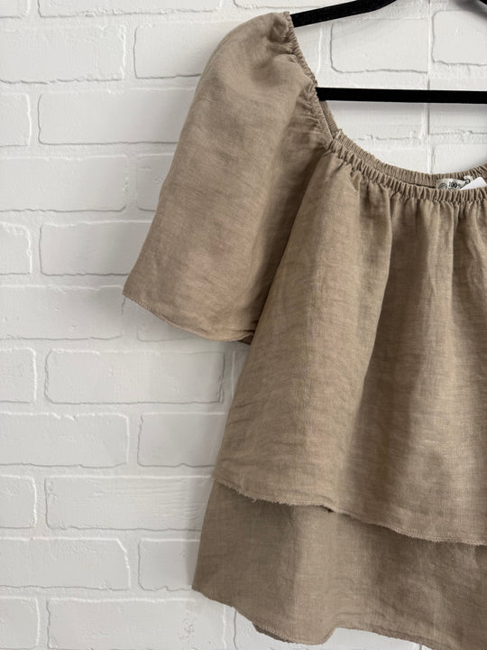 Loose Ruffle  Linen Top