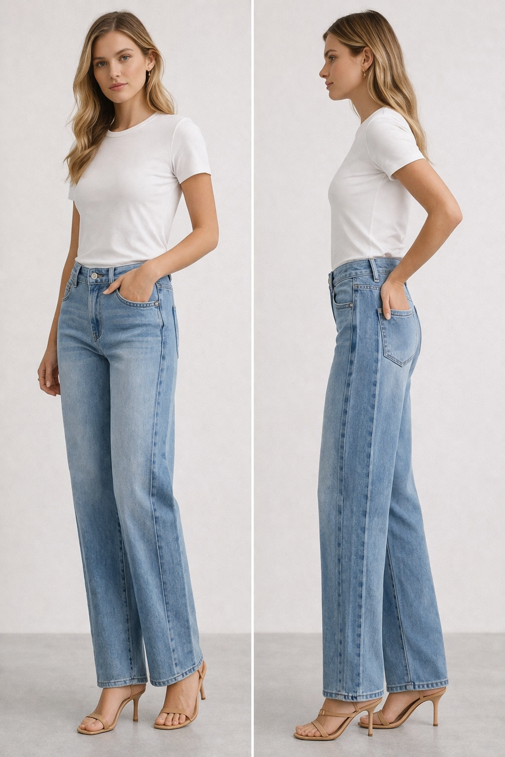 3D Stright Leg Light Denim Jeans