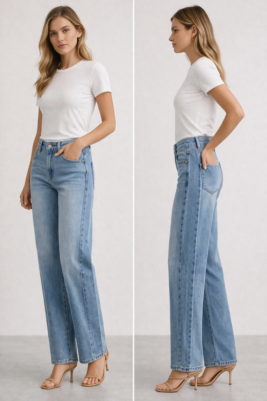 3D Stright Leg Light Denim Jeans