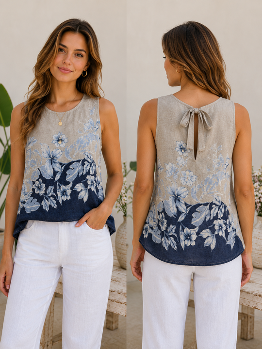 Azure Bloom Linen Top