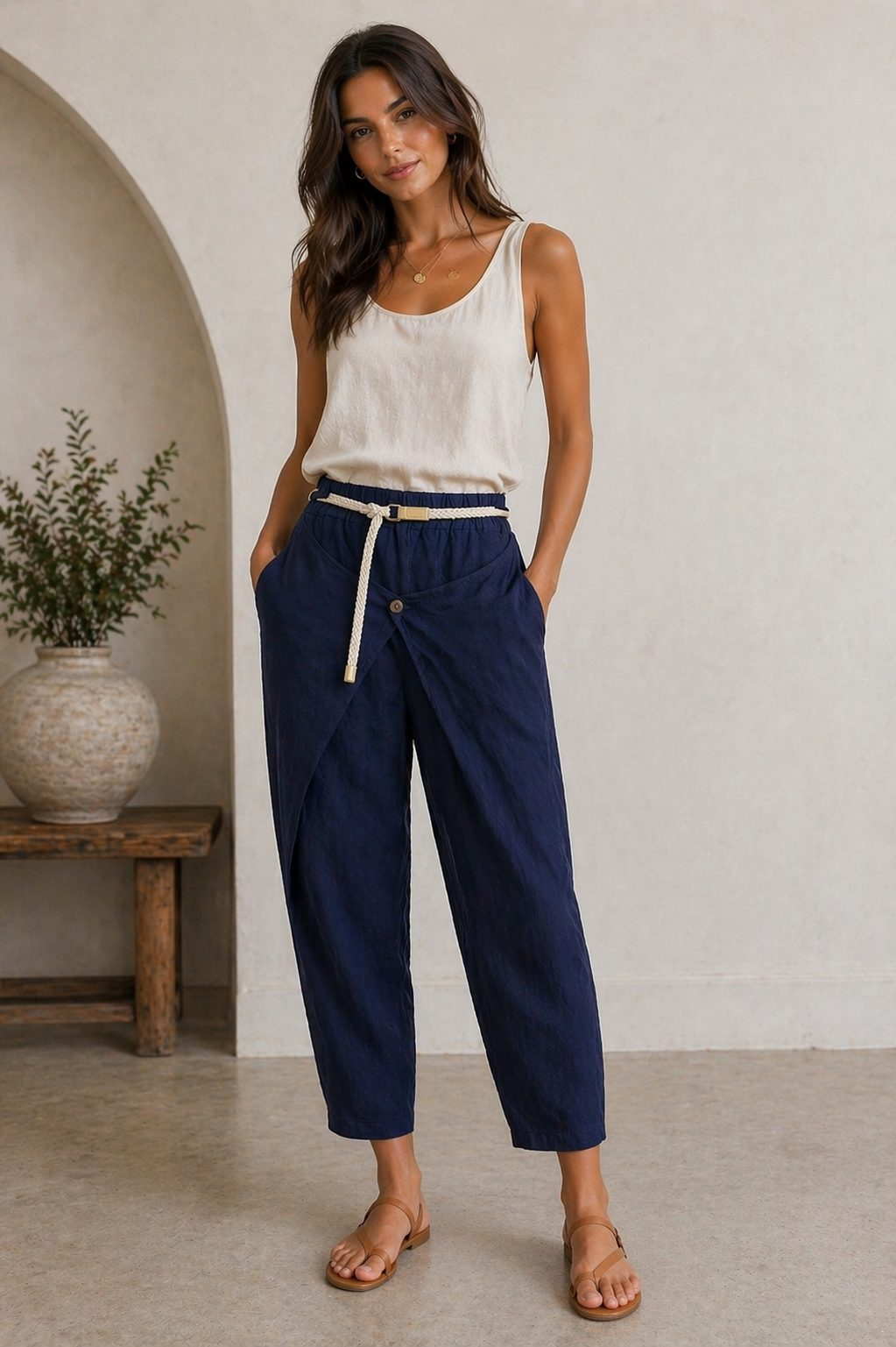Riviera Navy Linen Pants