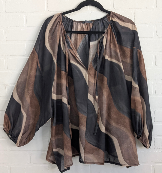Abstract Wave Print Boho Blouse