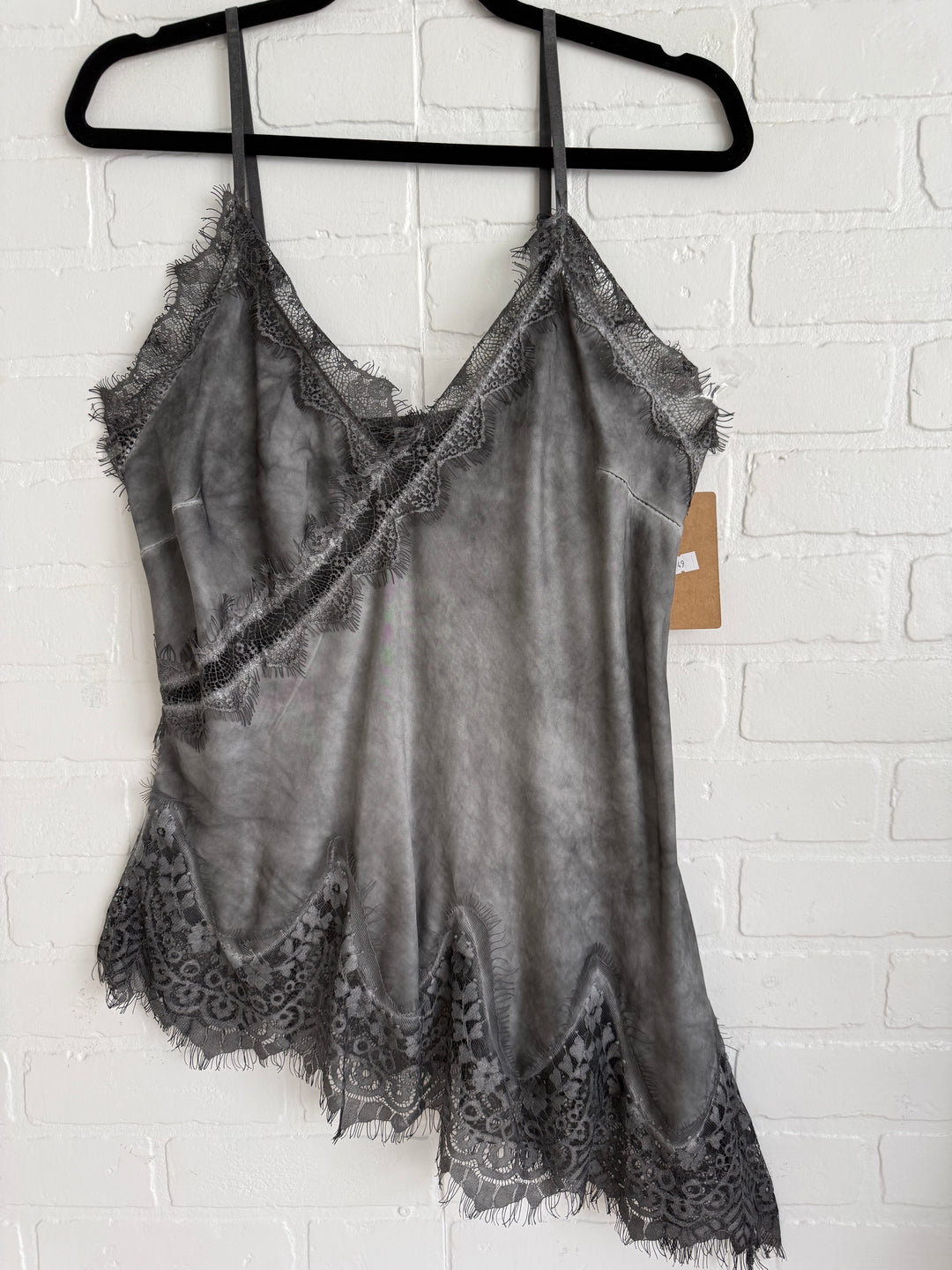 Satin Tank Asymmetrical Lace Bottom