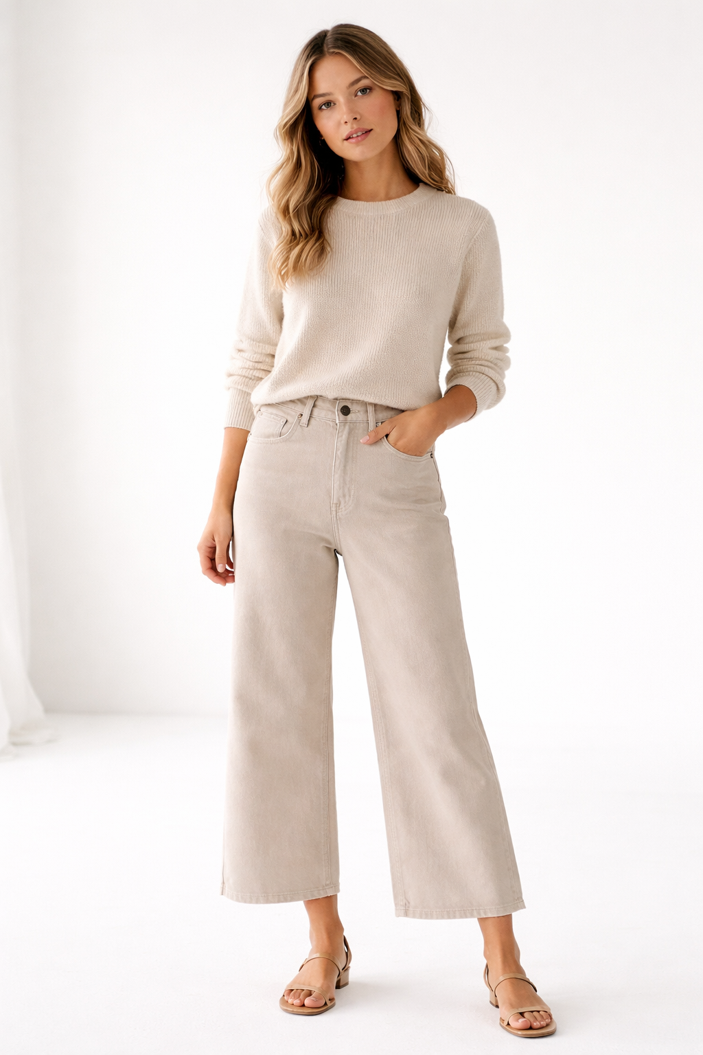 3D Cropped Straight Leg Jeans