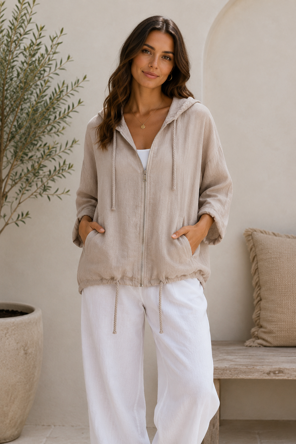 Zelante Linen Zip-up Hoodie