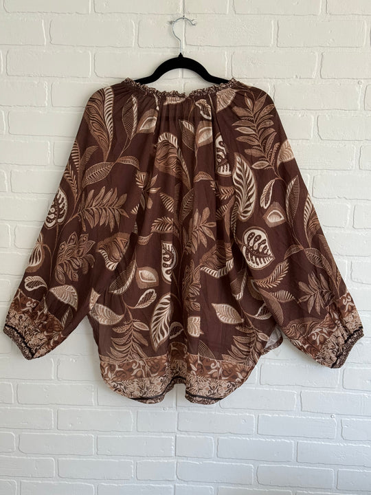 Boho Breeze Chocolate Leaf Print Blouse