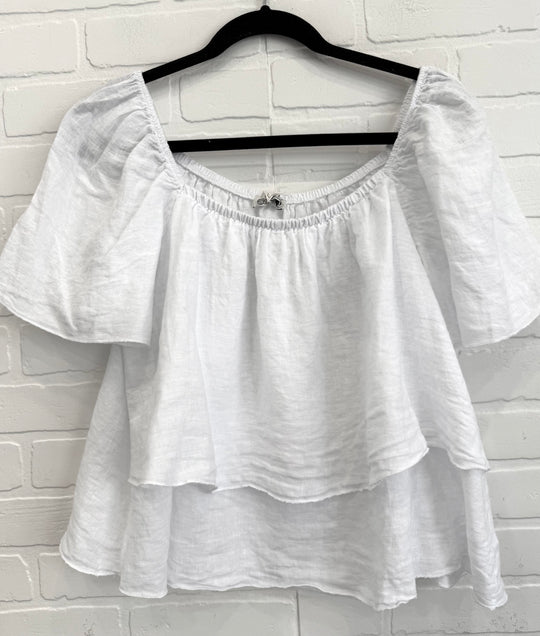 Loose Ruffle  Linen Top