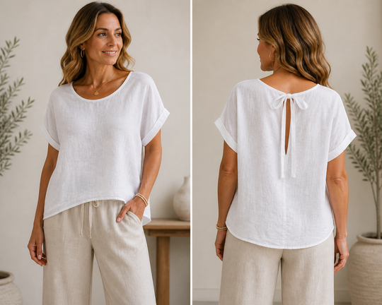 Florence  Linen Tie-Back Top