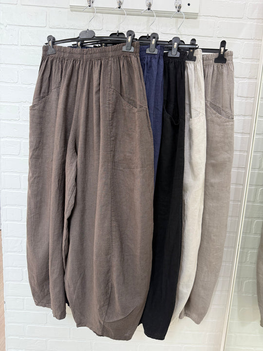 Harper Linen Blend Barrel Pants