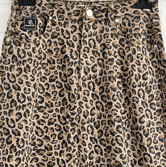 Animal print denim skirt